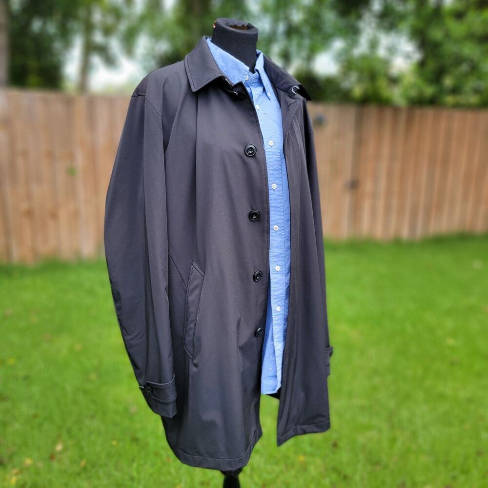 Joseph Abboud Mens XL Modern Fit Black Raincoat Nylon Stretch All Weather Coat